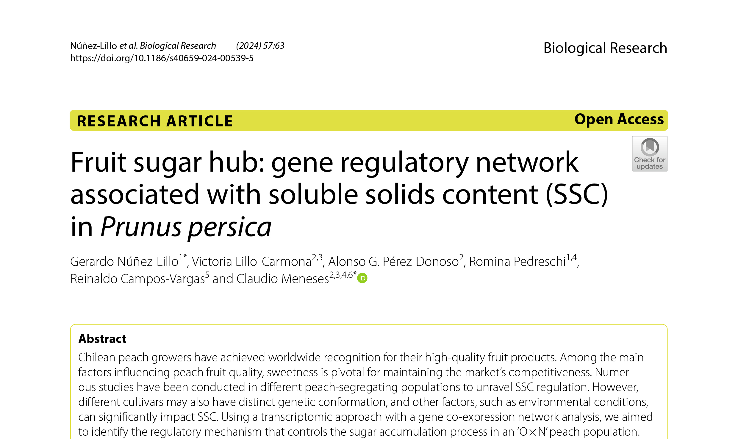 Fruit sugar hub: gene regulatory network  associated with soluble solids content (SSC)  in Prunus persica